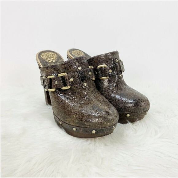 Vince Camuto Cover Studded Leather Clogs Size 9 Women Chunky Platform Mules - Picture 1 of 9